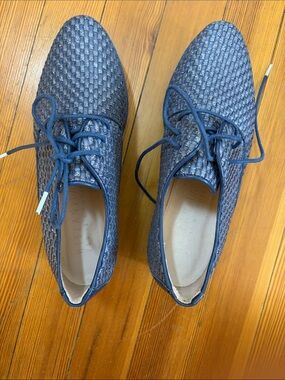 Hispanitas 38 Woven Dusty Blue with Sparkle Lace-Up Flats